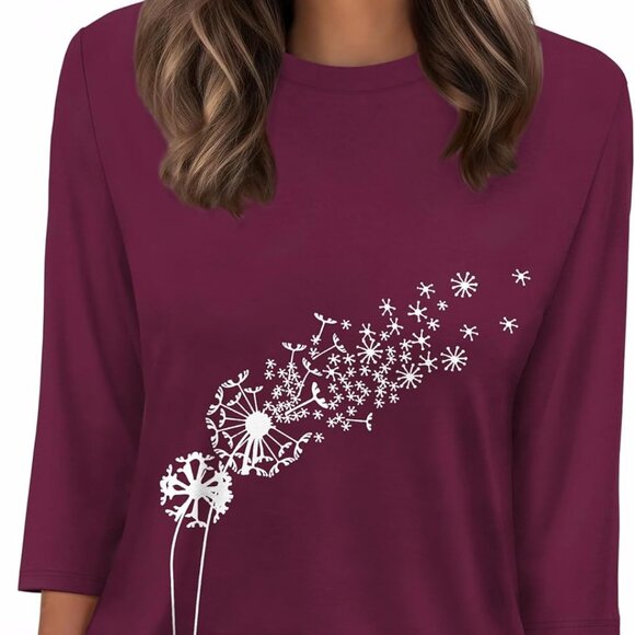 XX-Large Women's 3/4 Sleeve Graphic Tee - Flattering Loose Fit Tunic Plus Size - Picture 1 of 5